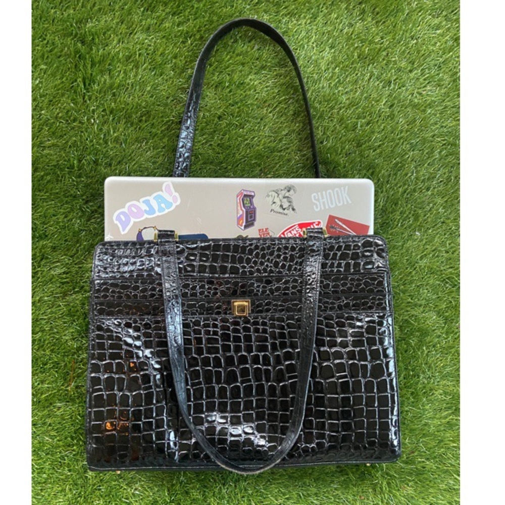 Vintage Lord & Taylor Large Embossed Croc Attaché Case Laptop Bag Tote
